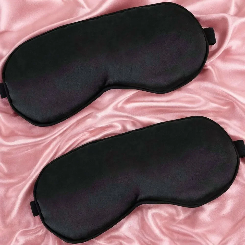 2 PCS Black Satin Sleep Masks Adjustable Silk Eye Covers Blind Folds Party Games